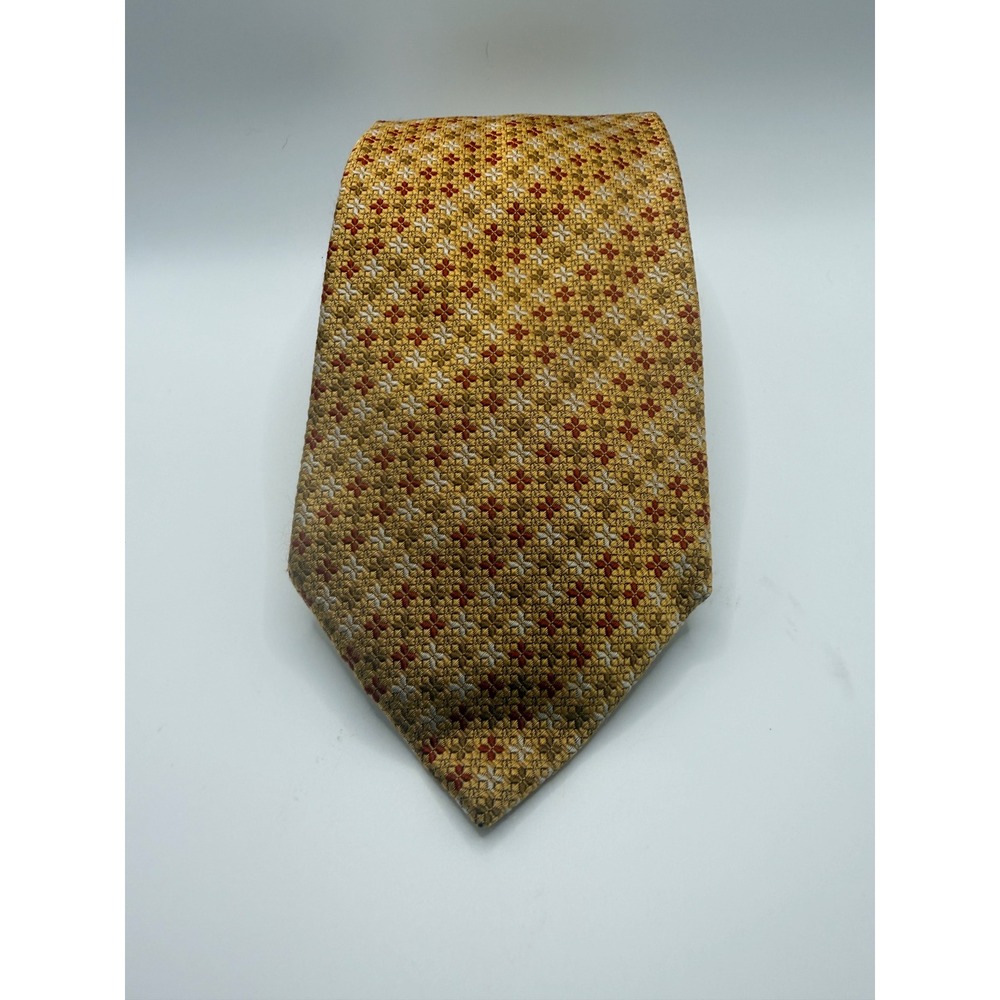 Joseph Abboud Mens Silk Tie Gold Orange Geometric Floral Woven Made in Italy